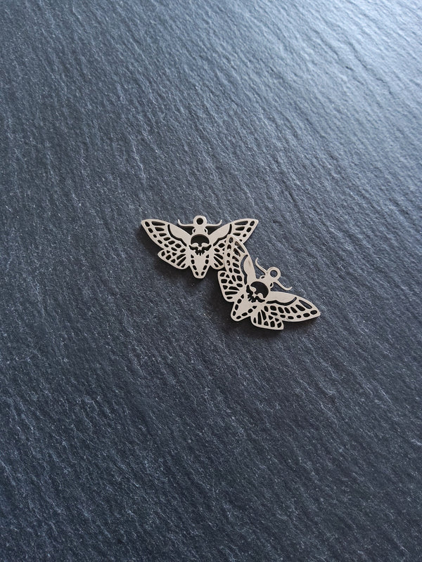 1 or 5 Stainless Steel Deaths Head Moth Pendant Charm Flat 30x17mm