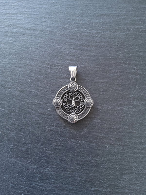 Round Viking Symbol Pendant with Tree of Life Stainless Steel 38x33mm