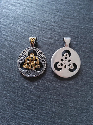 Stainless Steel Trinity Celtic Knot Silver & Gold Large Pendant 45x33x8mm
