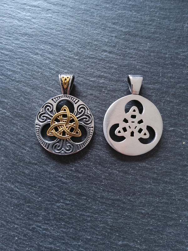 Stainless Steel Trinity Celtic Knot Silver & Gold Large Pendant 45x33x8mm