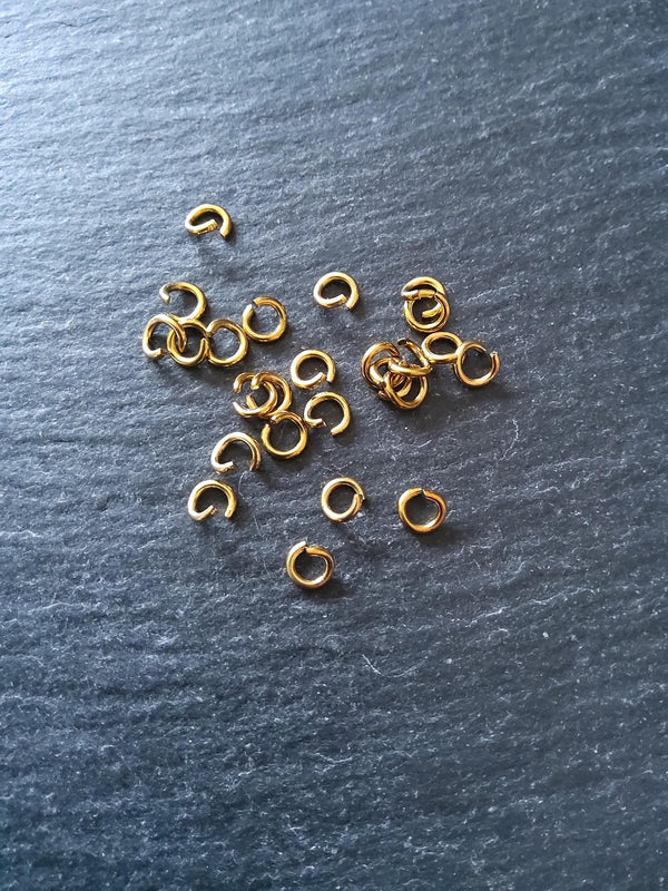 20 or 100 Real 18K Gold Ion Plated 5mm Diameter Strong Stainless Steel Jump Rings 1mm (18 Gauge) Inner Diameter: 3mm