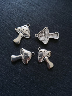 4 or 20 Large Mushroom Toadstool Charms Antique Silver Tone 41x29mm