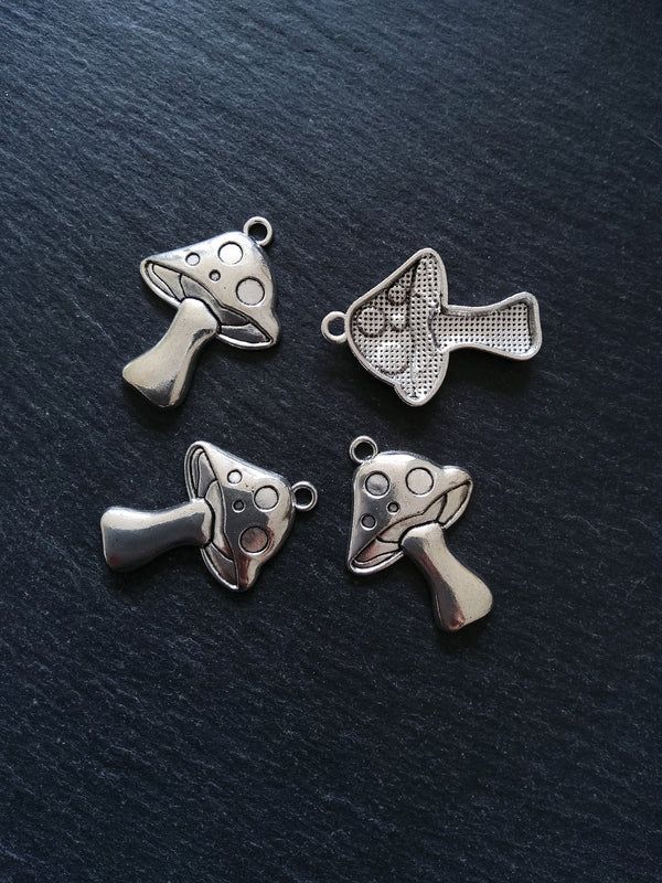 4 or 20 Large Mushroom Toadstool Charms Antique Silver Tone 41x29mm