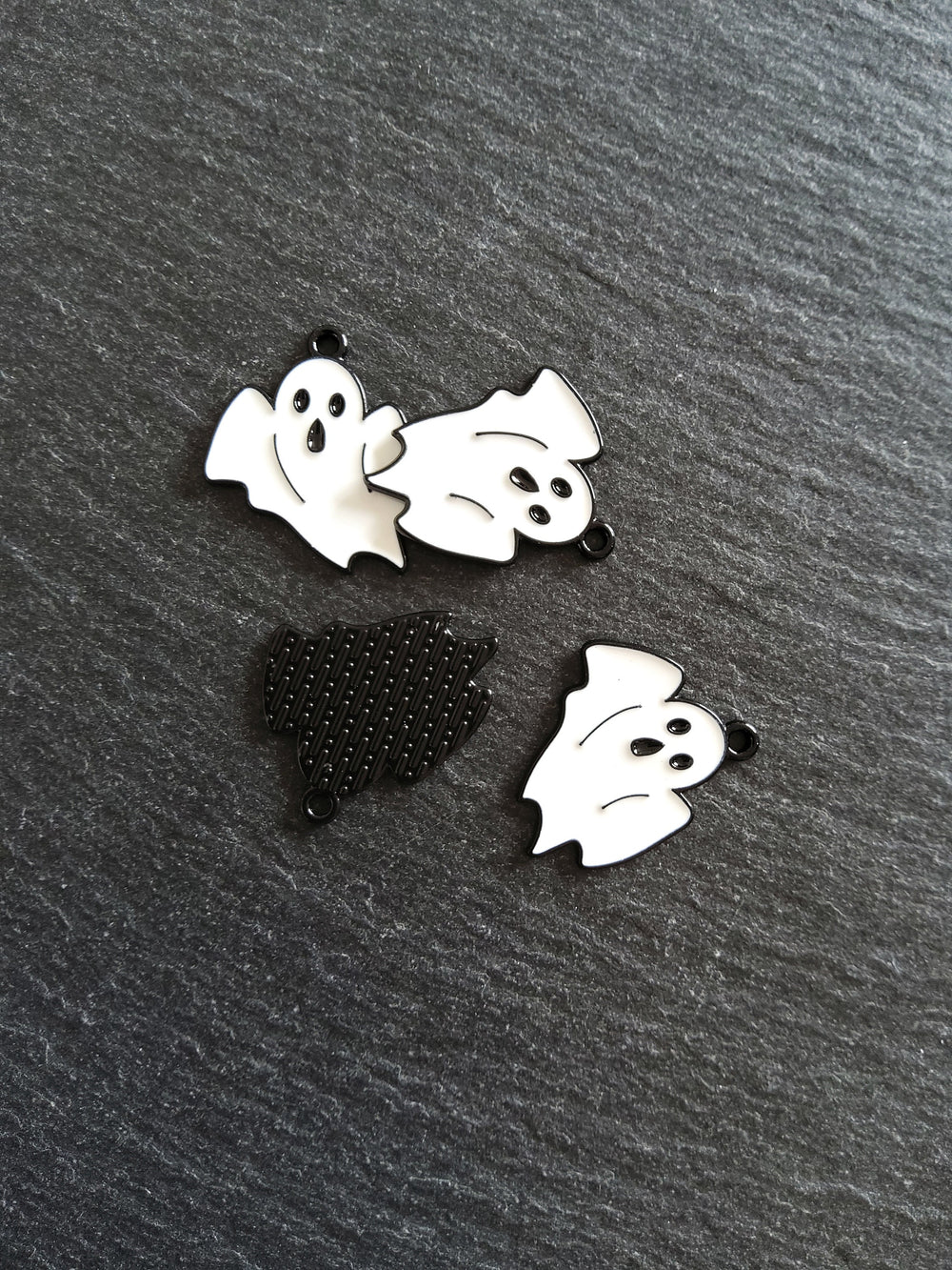 4 or 20 Ghost Charms Black Plated Alloy with White Enamel 26x23mm