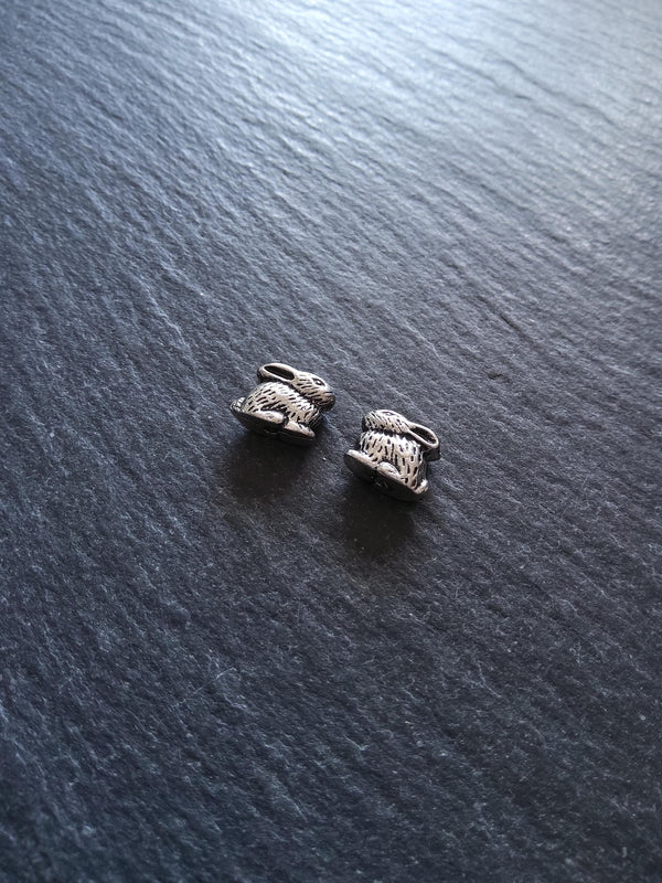 6 or 30 Rabbit Beads Antique Silver Tone 10x8mm