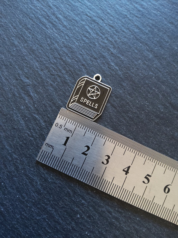 4 or 20 Spell Book Charms Silver Tone Alloy & Black Enamel 22x17mm