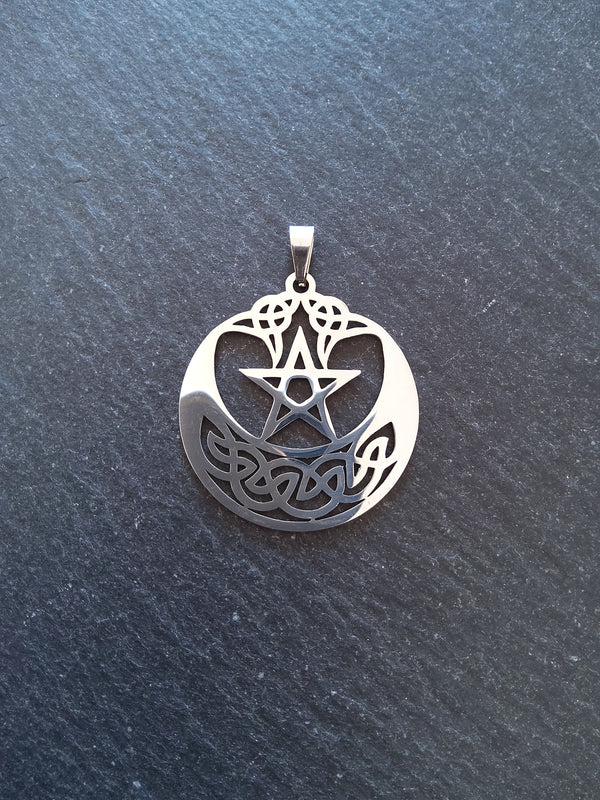 1 or 5 Stainless Steel Celtic Crescent Moon & Star Pendant 35x32mm