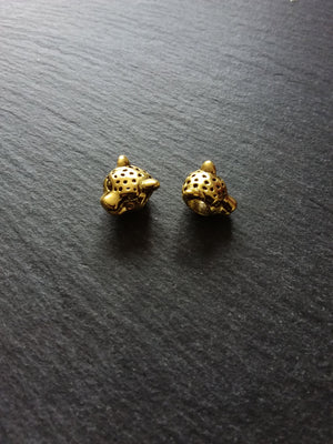 Leopard Jaguar Head Beads 12mm Antique Gold Tone Metal Alloy. Hole: 4.3mm