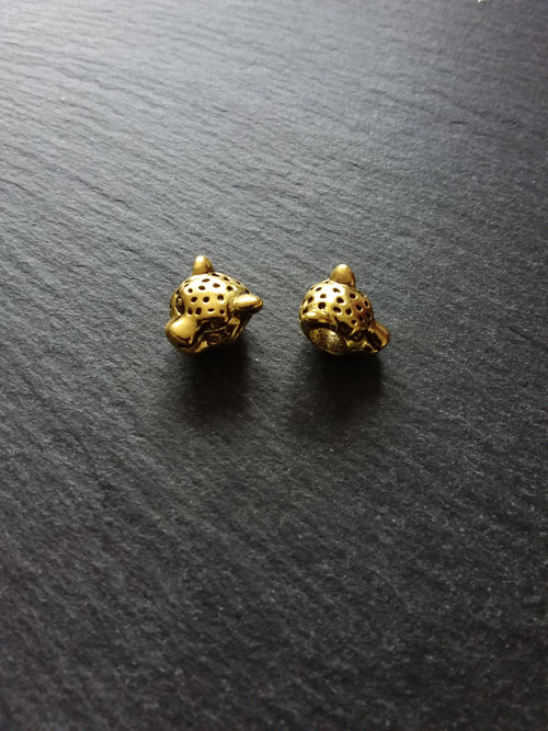 Leopard Jaguar Head Beads 12mm Antique Gold Tone Metal Alloy. Hole: 4.3mm