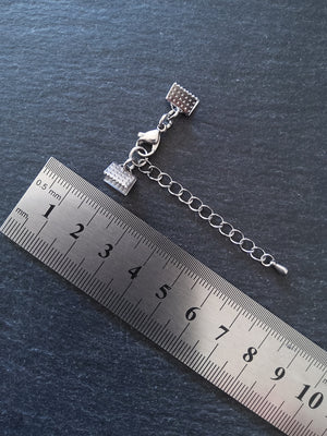 5 or 25 Patterned Stainless Steel Crimp End Sets for 8mm (5/16 inch) Ribbon with Extender Chain
