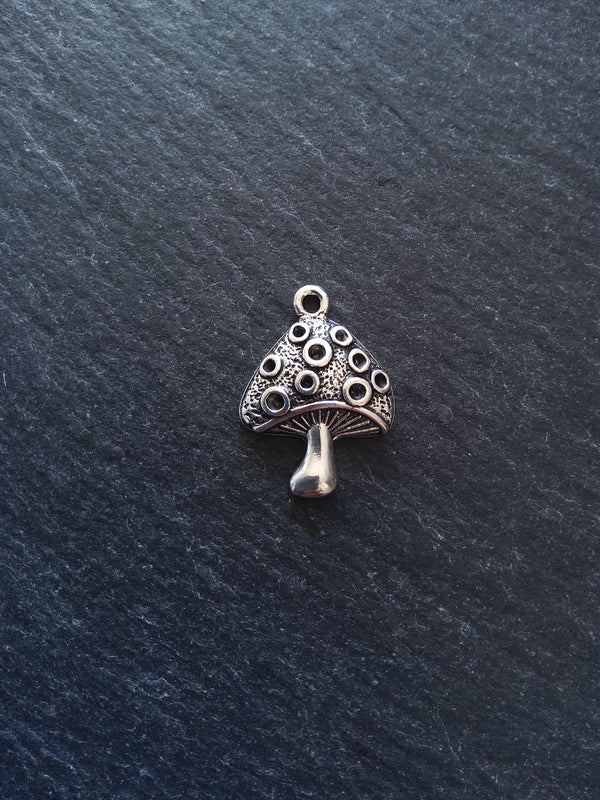 4 or 20 Mushroom Toadstool Charms Antique Silver Tone 25x18mm