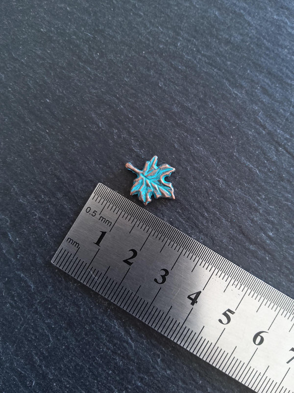 10 or 50 Antique Copper Tone Maple Leaf Charms with Blue Patina 17x13mm