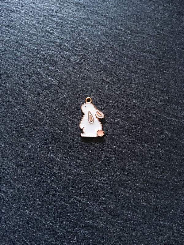 4 or 20 Rabbit Charms Rose Gold Tone Alloy with White & Pink Enamel 22x14mm4 or 20 Rabbit Charms Rose Gold Tone Alloy with White & Pink Enamel 22x14mm