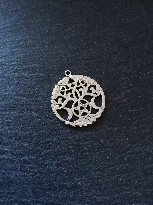 1 or 5 Stainless Steel Triple Moon Tree of Life Pendants 33.5x30x1.5mm