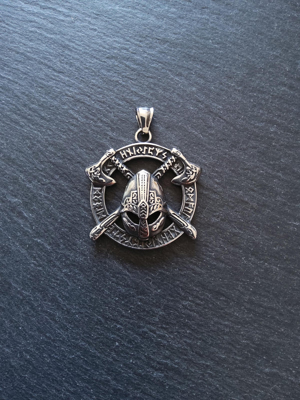 Large Round Viking Warrior Pendant Surgical Steel 45.5x43.5x7mm