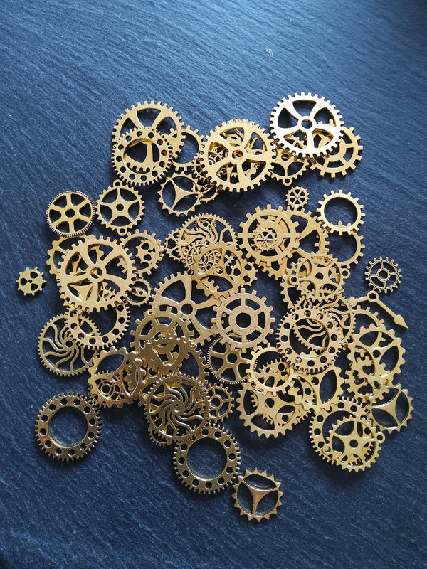 The Antique Gold Steampunk Collection - 100g of Clock Cog Gear Charms