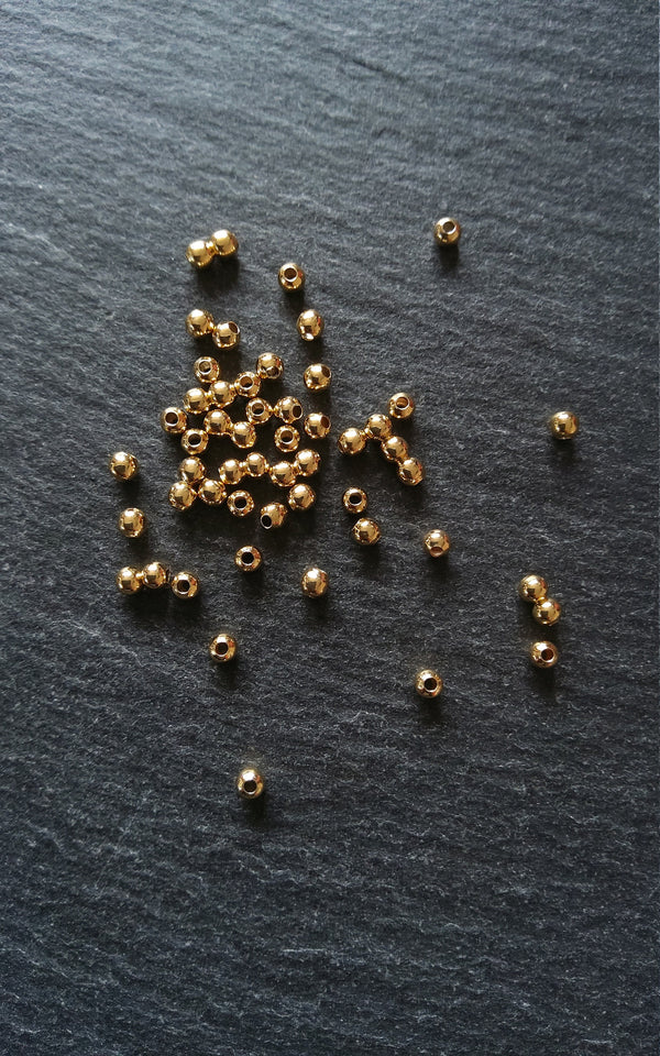 20 or 100 Real 14K Gold Plated 3mm Brass Round Spacer Beads Smooth Plain 3x2.5mm Hole: 1.2mm