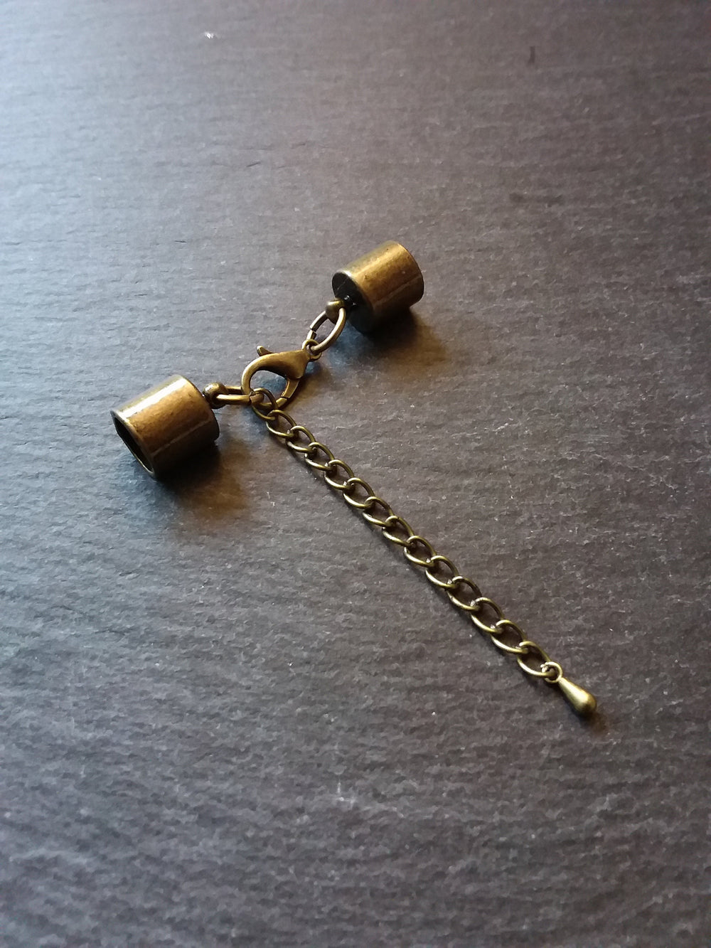 4 or 20 Antique Bronze Tone End Cap Sets for 7.5mm Cord with Extender Chain NICKEL FREE (8mm internal cap diameter)