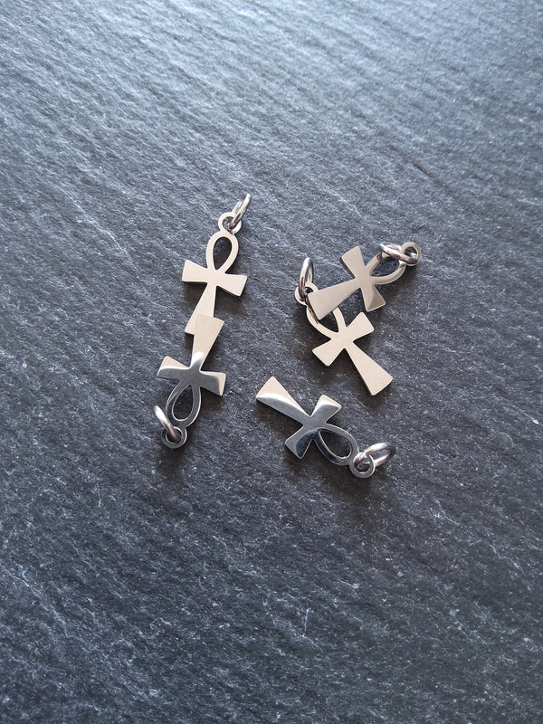 2 or 10 Little Stainless Steel Ancient Egyptian Ankh Charms 16x8x1mm