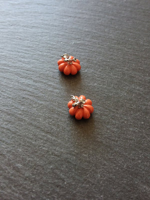 4 or 20 Pumpkin Charms Orange & Silver Solid Metal Alloy 11x10mm