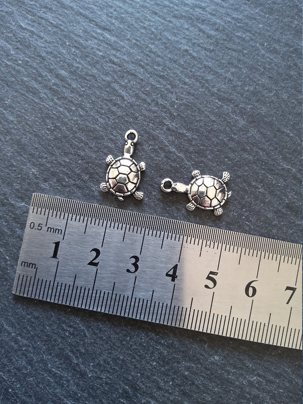 10 or 50 Little Tortoise Charms Antique Silver Tone 19x12mm