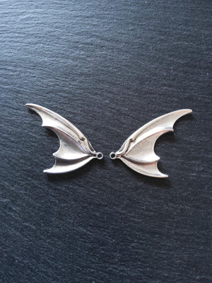 1 or 5 Pairs of Bat Wing Charms Antique Silver Tone Alloy 53x32mm