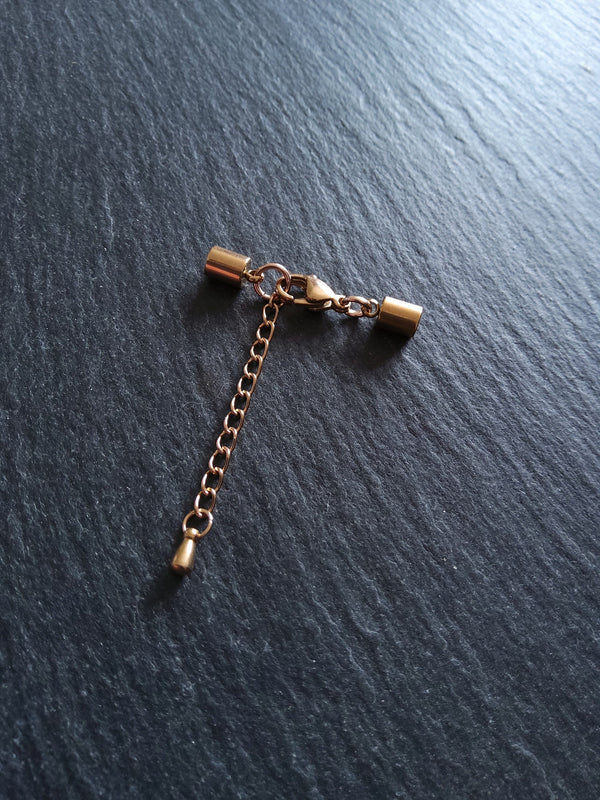 3 or 15 Rose Gold Stainless Steel End Cap Sets for 3.5mm Cord with or without Extender Chain (4mm end caps)