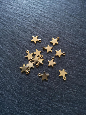 10 or 50 Real 18K Gold Plated Stainless Steel Star Charms 10x8x0.8mm Hole: 1.4mm