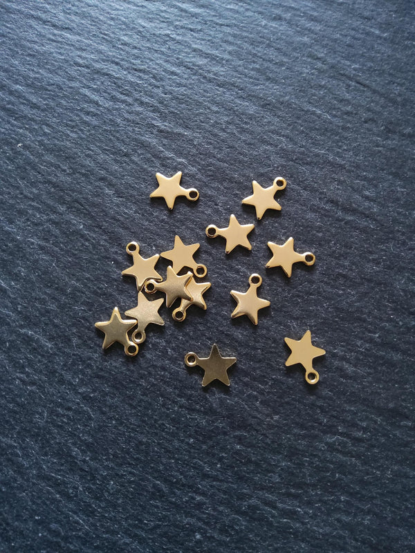 10 or 50 Real 18K Gold Plated Stainless Steel Star Charms 10x8x0.8mm Hole: 1.4mm