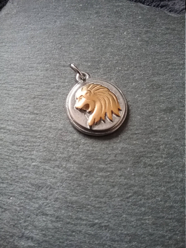 Surgical Steel Lion Charm Pendant Silver & Gold Tone 19x23x4mm