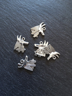 10 or 50 Anubis Jackal Head Charms Ancient Egyptian Antique Silver Tone 20x15mm