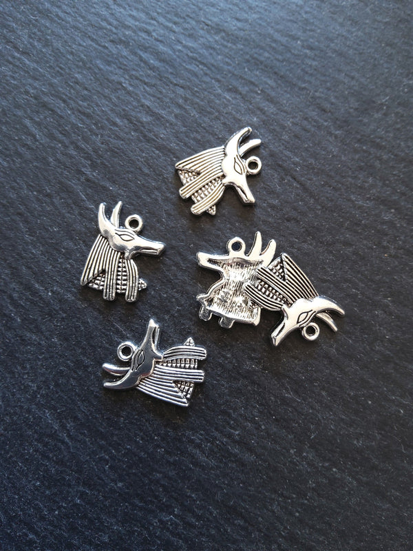 10 or 50 Anubis Jackal Head Charms Ancient Egyptian Antique Silver Tone 20x15mm