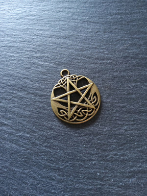 1 or 5 Celtic Crescent Moon & Star Pendant Antique Bronze Tone Alloy 35x30mm