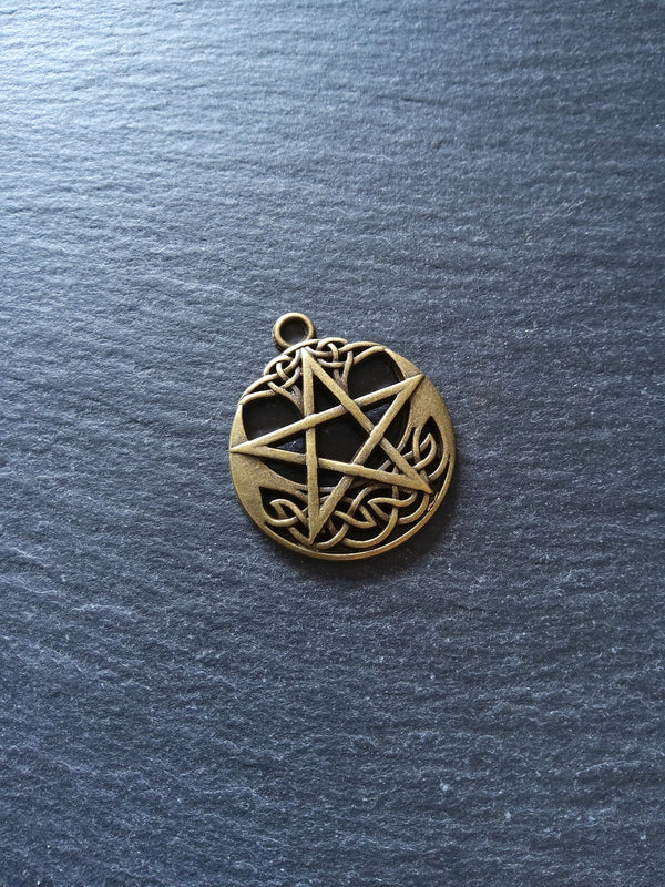 1 or 5 Celtic Crescent Moon & Star Pendant Antique Bronze Tone Alloy 35x30mm
