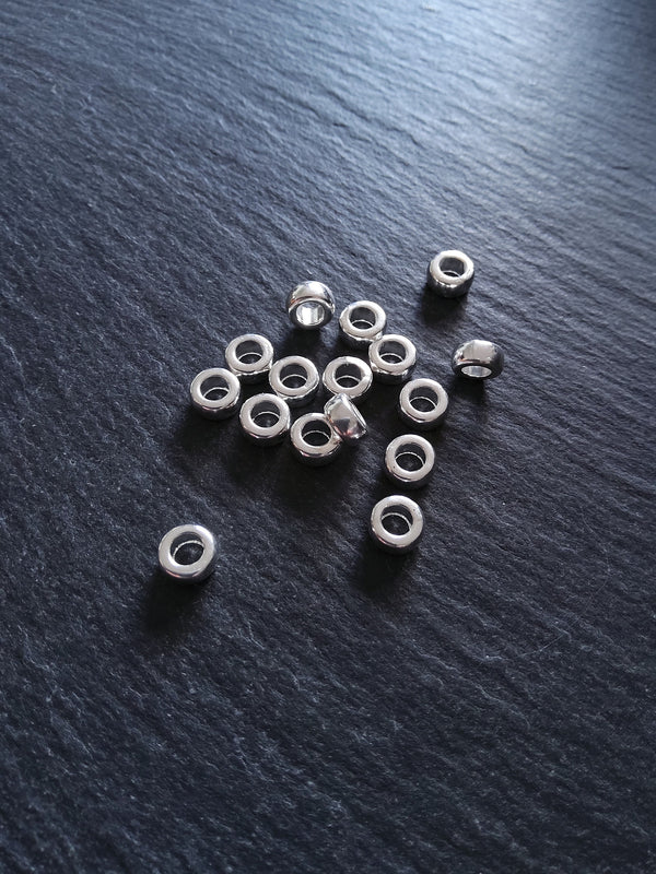 20 or 100 Bright Silver Plated 7mm Round Ring Spacer Beads 7x4mm Nickel FREE