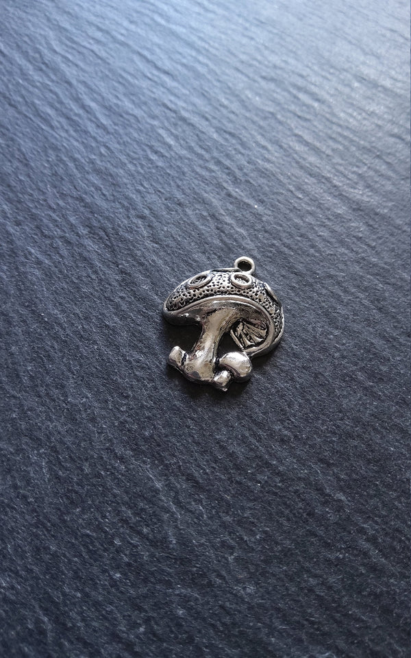 10 or 50 Mushroom Toadstool Charms Antique Silver Tone 23x19mm