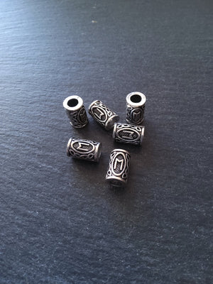 6 or 30 Ehwaz ᛖ Rune Beads Elder Futhark Antique Silver Tone 13x8mm. Large 4.7mm Hole