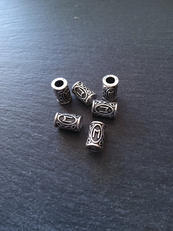6 or 30 Ehwaz ᛖ Rune Beads Elder Futhark Antique Silver Tone 13x8mm. Large 4.7mm Hole