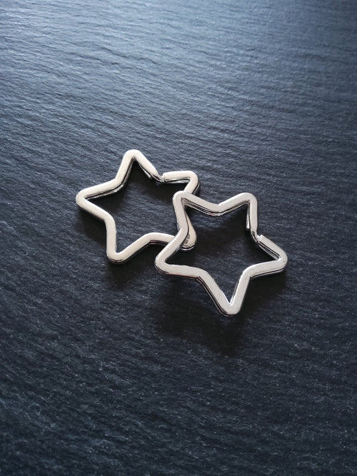2 or 10 Star Shaped Keyring Rings Bright Silver Plated 34x33mm
