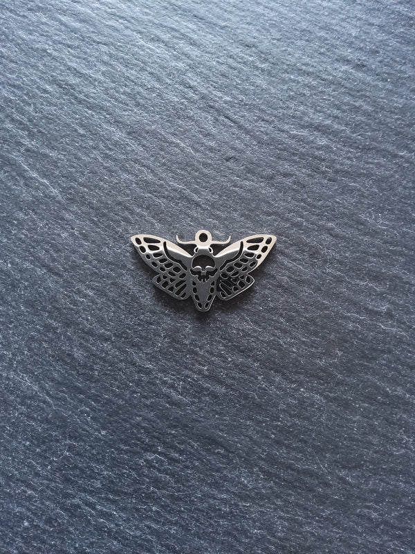 1 or 5 Stainless Steel Deaths Head Moth Pendant Charm Flat 30x17mm