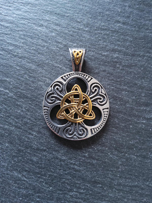 Stainless Steel Trinity Celtic Knot Silver & Gold Large Pendant 45x33x8mm
