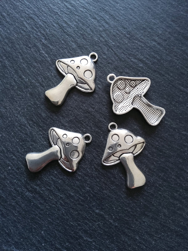 4 or 20 Large Mushroom Toadstool Charms Antique Silver Tone 41x29mm