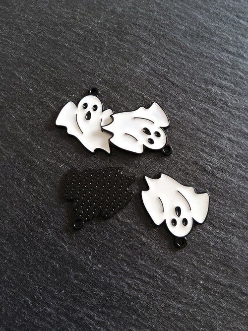 4 or 20 Ghost Charms Black Plated Alloy with White Enamel 26x23mm