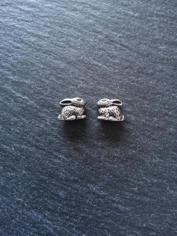6 or 30 Rabbit Beads Antique Silver Tone 10x8mm