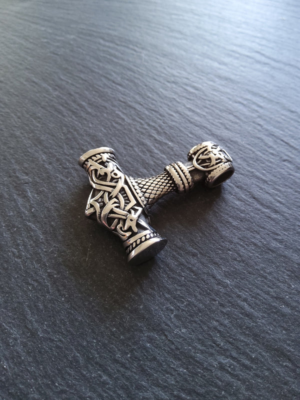 Large Solid Stainless Steel Thors Hammer Mjölnir Pendant 46x35x9mm