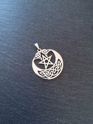 1 or 5 Stainless Steel Celtic Crescent Moon & Star Pendant 35x32mm