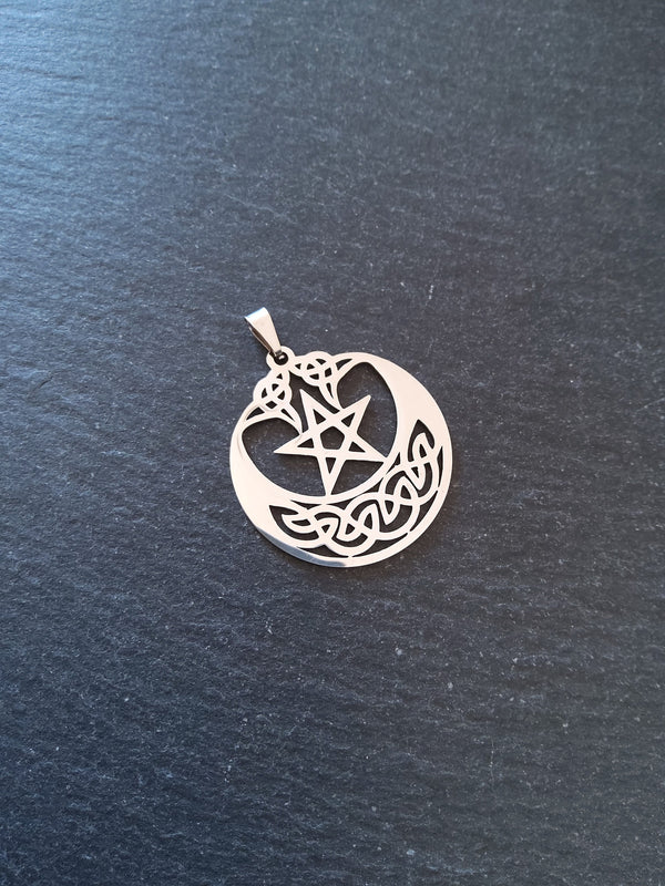 1 or 5 Stainless Steel Celtic Crescent Moon & Star Pendant 35x32mm