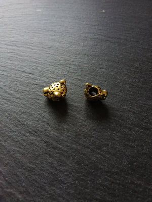 Leopard Jaguar Head Beads 12mm Antique Gold Tone Metal Alloy. Hole: 4.3mm