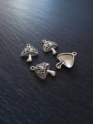 4 or 20 Mushroom Toadstool Charms Antique Silver Tone 25x18mm