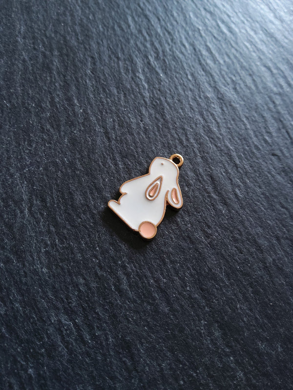 4 or 20 Rabbit Charms Rose Gold Tone Alloy with White & Pink Enamel 22x14mm4 or 20 Rabbit Charms Rose Gold Tone Alloy with White & Pink Enamel 22x14mm